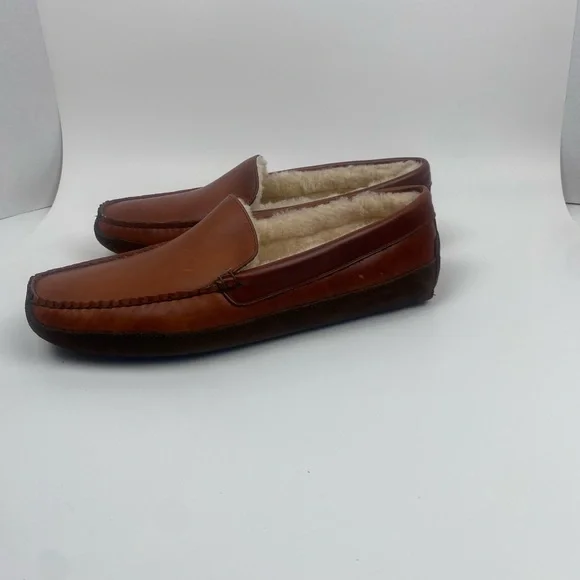 BROOKS BROTHERS Size 11 Men's Brown Leather Shearling LONE TREE Slipper - Picture 5 of 13